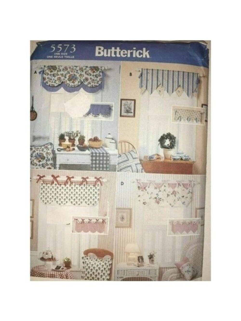 VTG Sewing Pattern Butterick 5573 Window Cafe Valance Treatment Curtains Reverse